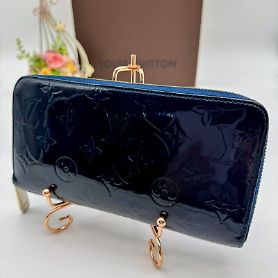 #ad Louis Vuitton Vernis Zippy Wallet Long Purse Navy Blue M90047 A