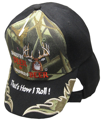 #ad Shootin Deer Drinkin Beer Camouflage Black Bill Embroidered Cap CAP910 Hat