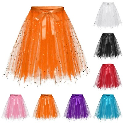 #ad Women#x27;s Tulle Tutu Skirt 3 Layered Elastic Waist Party Dance Running Tutu Skirts