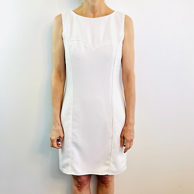 #ad Dolores Promesas Size 40 M 12 White Crepe Sleeveless Shift Dress Classic
