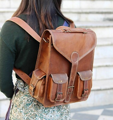 #ad Shoulder Travel Rucksack Genuine New Laptop Leather Bag Backpack