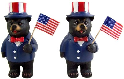 #ad Patriotic Black Bears Holding American Flag 5 Inch Set of 2