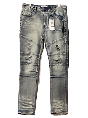 #ad Men#x27;s Bleeker Bleeker Distressed Jeans with Rips midnight blue Indigo P1152M