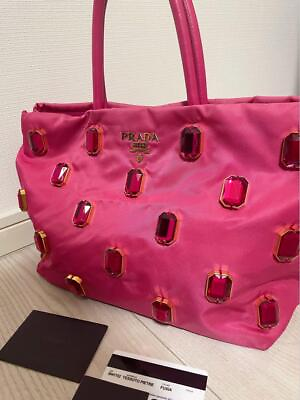 #ad PRADA Tote Bag Leather Rose Pink Bijou decoration Rare Design 231212T