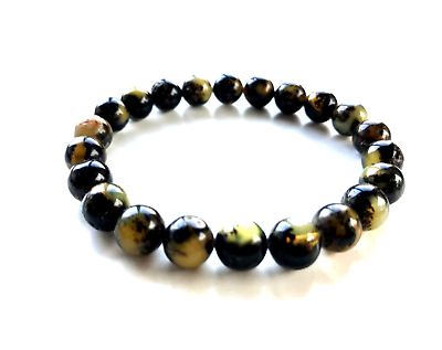 #ad Amber Bracelet Round Beads Gift Dark Baltic Amber Bead Elastic Jewelry 87g 1081