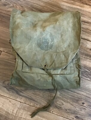 #ad Vintage Boy Scouts Of America National Council Large Canvas Backpack Khaki