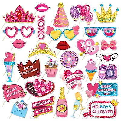 #ad 30PCS Galentine’s Day Party Photo Booth Props Supplies Selfie Accessories for...