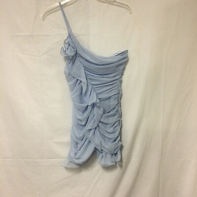 #ad NWT Blue Blush Blue Ruched One Shoulder Lined Ruffle Mini Dress Women#x27;s L