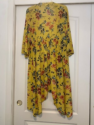 #ad Ember Yellow Tropical Floral Kimono With Ties In The Front Only Worn Once