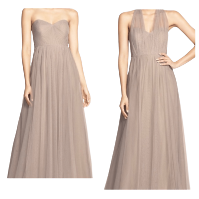 #ad JENNY YOO Dress Bridesmaid Prom Homecoming Maxi Tulle Convertible Brown Gray 10