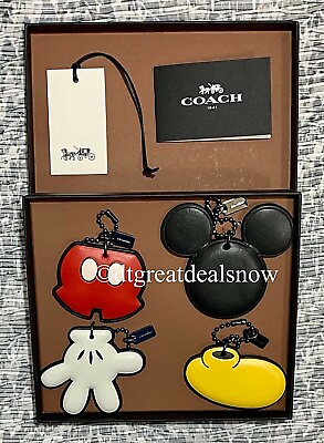 #ad Coach X Disney Leather MICKEY MOUSE Set of 4 HANGTAG CHARMS Keychain 66520