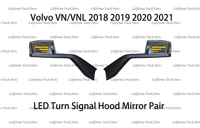 #ad Volvo VN VNL LED Turn Signal Hood Mirror Chrome Pair 2018 2019 2020 2021