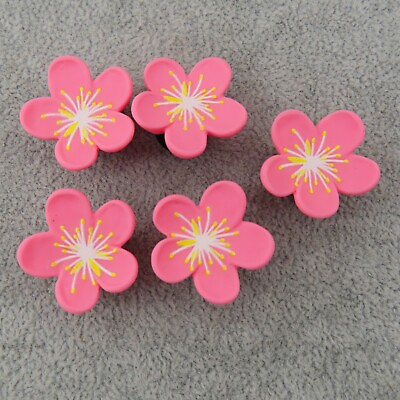 #ad PINK CHERRY BLOSSOMS Shoe Charms for Crocs Wristbands Set of 5 Flower Hard Resin