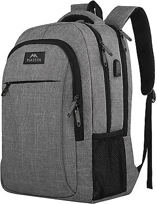 #ad quot;Sleek Grey Anti Theft Laptop Backpack with USB Charging Travel Work School