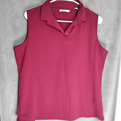 #ad Green Lamb Womens Tank Top Size L Red Sleeveless Button Polyester