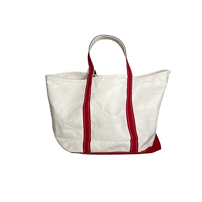 #ad L.L. Bean Boat amp; Tote Canvas Bag Red amp; Ivory USA 22quot;