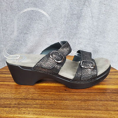 #ad Dansko Sandals Women#x27;s 41 10.5 Black Leather Pebble Double Strap Buckle Sophie
