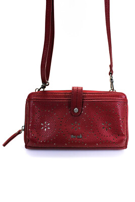 #ad The Sak Womens Leather Silver Tone Wallet Crossbody Shoulder Handbag Red