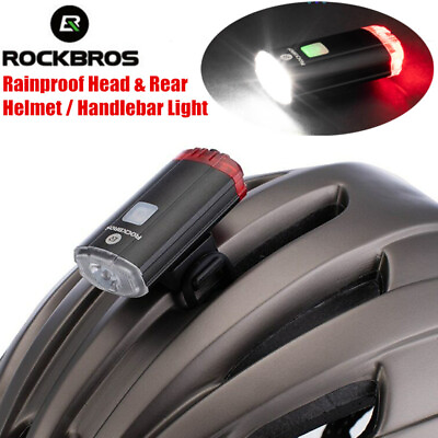 #ad ROCKBROS Bike Head Light Rear Lamp Safety Headlight USB Cycling Helmet Light