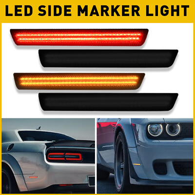 #ad For 2015 2021 Challenger Dodge Side Smoke Marker Lights LED FrontRear Amber Red
