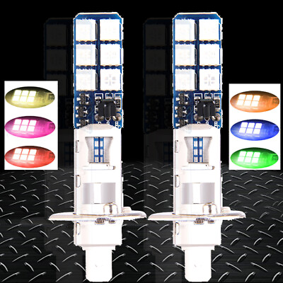 #ad 2Pack H1 5050 16Colors RGB 12SMD LED Car Headlight Fog Bulb Light Remote Control