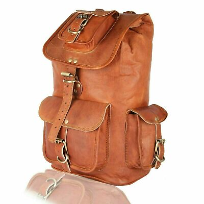 #ad New Men#x27;s Classic Shoulder Rucksack Travel Retro Backpack Goat Leather Bag