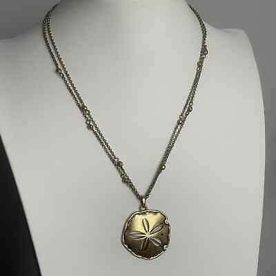 #ad Lucky Brand pendant necklace costume signed jewelry gold tone sand dollar boho