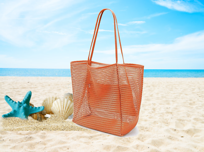 #ad Large Mesh Beach Tote Bag for Women Nylon Shoulder Bag Pool Bag Essential Orange