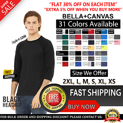#ad Bella Canvas Unisex 3 4 Sleeve Baseball T Shirt 3200 Top T Shirt XS 2XL Tee