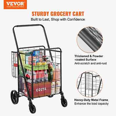 #ad Folding Shopping Cart Jumbo Grocery Heavy Duty Utility Cart with Double Baskets
