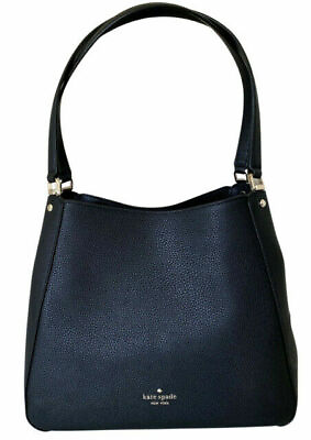 #ad Kate Spade Leila Black Pebble Leather Triple Compartment Satchel Handbag Purse