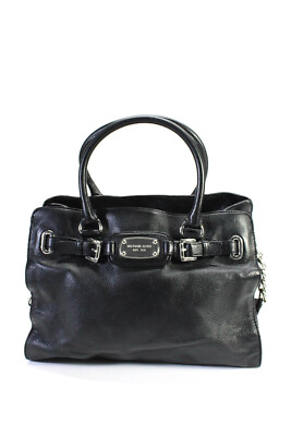 #ad Michael Kors Grained Leather Double Handle Rectangluar Shoulder Handbag Black