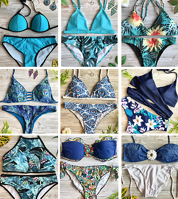 #ad Women Swimwear Bikini Set Push up Padded Bra Blue Hot Bathing Suit Swimsuit USA