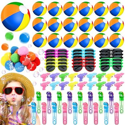 #ad 90 Pcs Pool Party Beach Favors Inflatable Beach Balls Sunglasses Bubble Wands