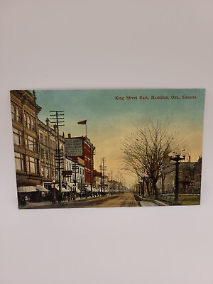 #ad Postcard King Street East Hamilton Ontario Canada Horse and Buggy