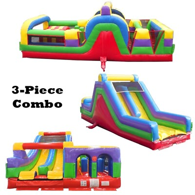 #ad Commercial Inflatable Obstacle Course Combo 3 Piece with Blower Rainbow