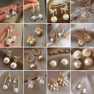 #ad Fashion Pearl Tassel Stud Earrings Drop Dangle Charm Women Wedding Jewelry Gifts