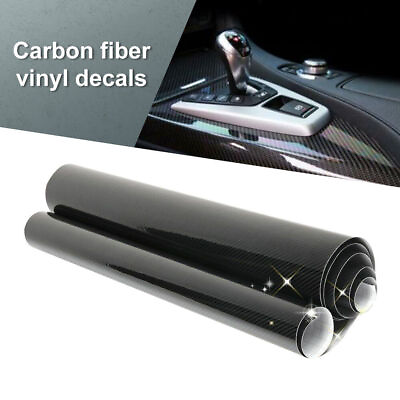 #ad 5D Premium HIGH GLOSS Black Carbon Fiber Vinyl Wrap Bubble Free Air Release