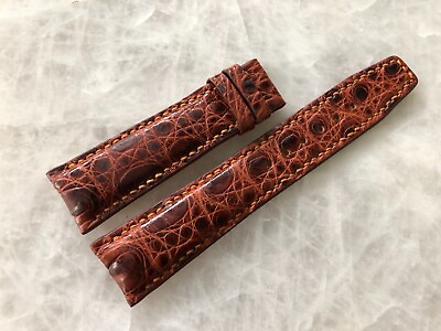 #ad 21mm 18mm Genuine Real Red Brown Alligator Crocodile Leather Watch Strap Band
