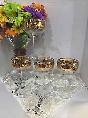 #ad Antique 4 Crystal Wine Glasses Goblets Bohemian Czech Crystal