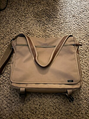 #ad Goodfellow amp; Co Tan Beige Messenger Laptop Bag with Leather Accents Used GOOD