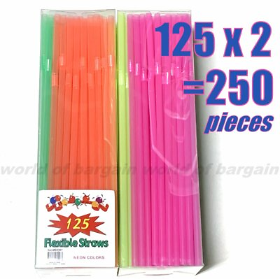 250 ct PARTY Drinking STRAWS Bendable Flexible Plastic Bendy Straw Neon Color H1 $7.95