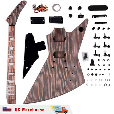 #ad Unfinished DIY Electric Guitar Kit exp Type Zebrawood Body FREE SHIPPING