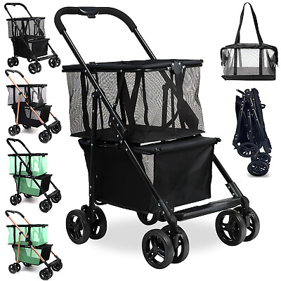 #ad Collapsible Shopping Cart Utility Trolley Cart with Removable Toteamp;Swivel Wheels