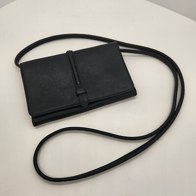 #ad Fossil crossbody wallet bag S women#x27;s black leather clutch minimalist travel