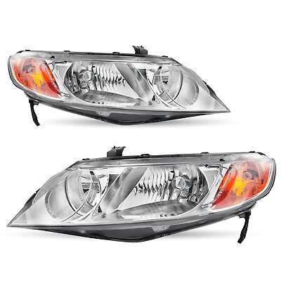 #ad For 06 11 Honda Civic Sedan 4Dr 2006 2011 Chrome Headlights Assembly Headlamps