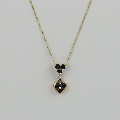 #ad 10k Yellow Gold Sapphire Diamond Women#x27;s Heart Pendant Necklace 18quot;