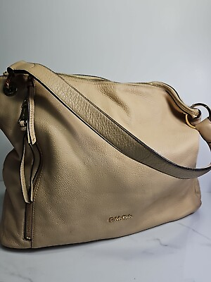 #ad Calvin Klein Caramel Beige Leather Extra Large Hobo Shoulder Bag 18x13x4quot;