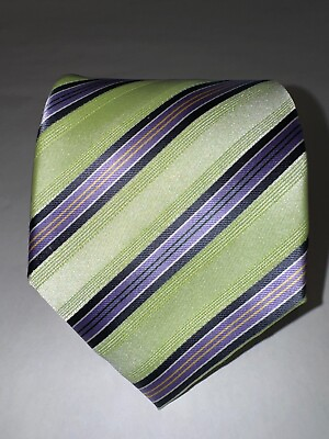 #ad Sharp Green Purple Black Gold Stripe Handmade Men#x27;s Tie by Puccini 59quot; x 3 1 4quot;