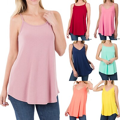 #ad Women#x27;s Spaghetti Strap Tunic Tank Top Loose Fit Casual Blouse Soft Flowy Long